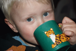 Eating gingerbread cookie and drinking milk