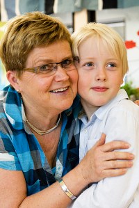 Graduation day, Sam and his pre-school teacher
